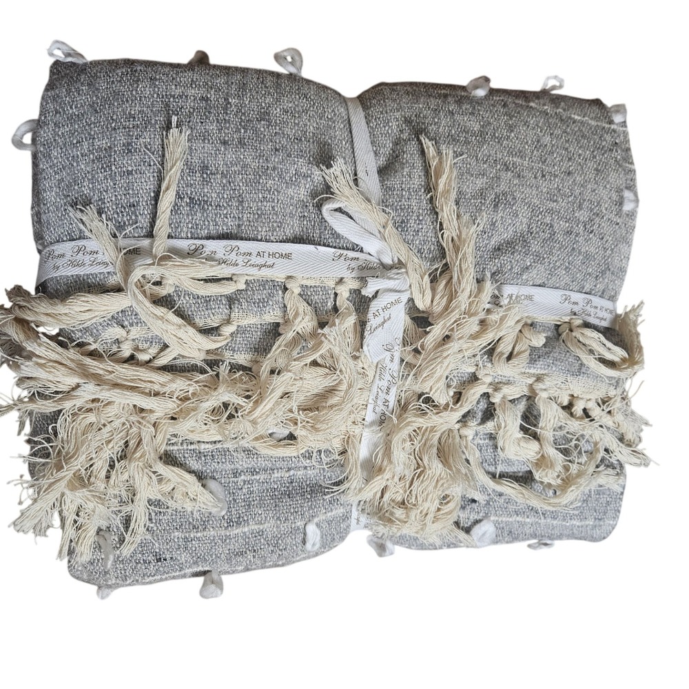 Pom Pom at Home Hilde Leiaghat Throw Blanket 60x88 Tufted‎ Fringe Woven Gray NWT